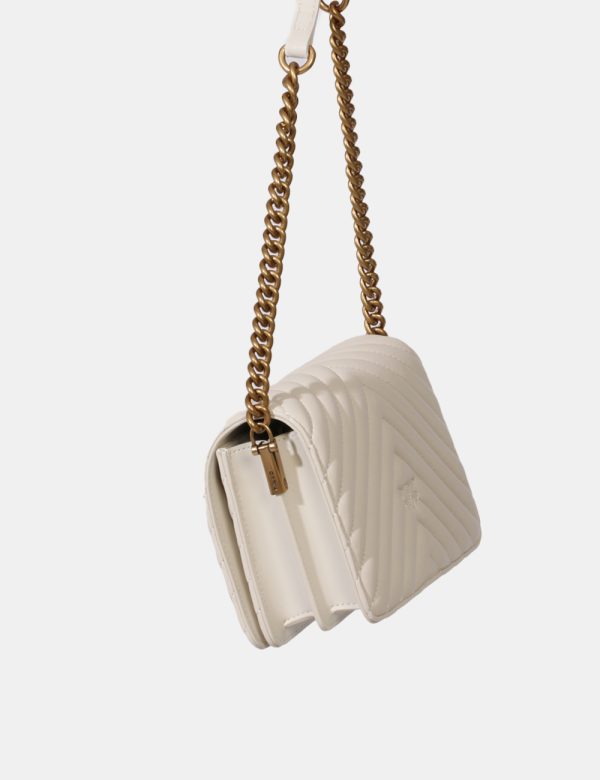 Borsa Pinko Bianco - Borsa modello simil pochette in total bianco panna con logo brand in metallo dorato e argentato. L'inte