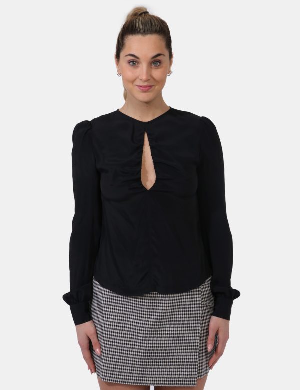 Camicia Pinko Nero - Camicia velata in total nero a maniche lunghe. Presente arricciatura sul fronte e polsini. La vestibili