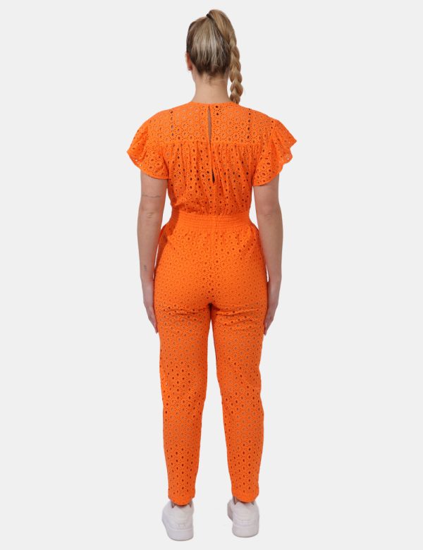 Tuta Pinko Arancione - Vestito lungo modello tuta in total arancione su trama lavorata e traforata. Presente scollo ampio e