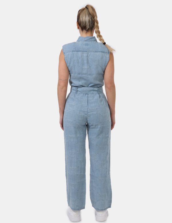 Tuta Pinko Jeans - Vestito lungo modello tuta in total denim chiaro. Presente trama con ricami e giromanica. La vestibilità