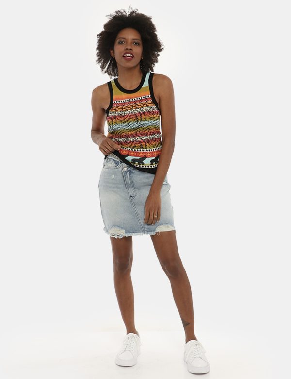 Gonna Desigual blu denim - COMPOSIZIONE E VESTIBILITÀ:100% cotoneLa modella è alta 170 cm e indossa la taglia S. La vestibil