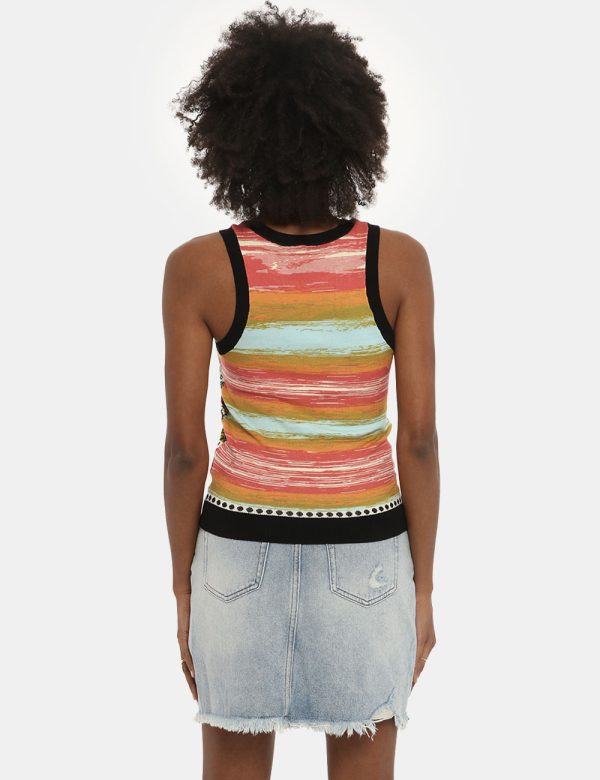 Top Desigual canotta fantasia - COMPOSIZIONE E VESTIBILITÀ:63% viscosa 29% poliestere 6% cotone 2% poliamideLa modella è alt
