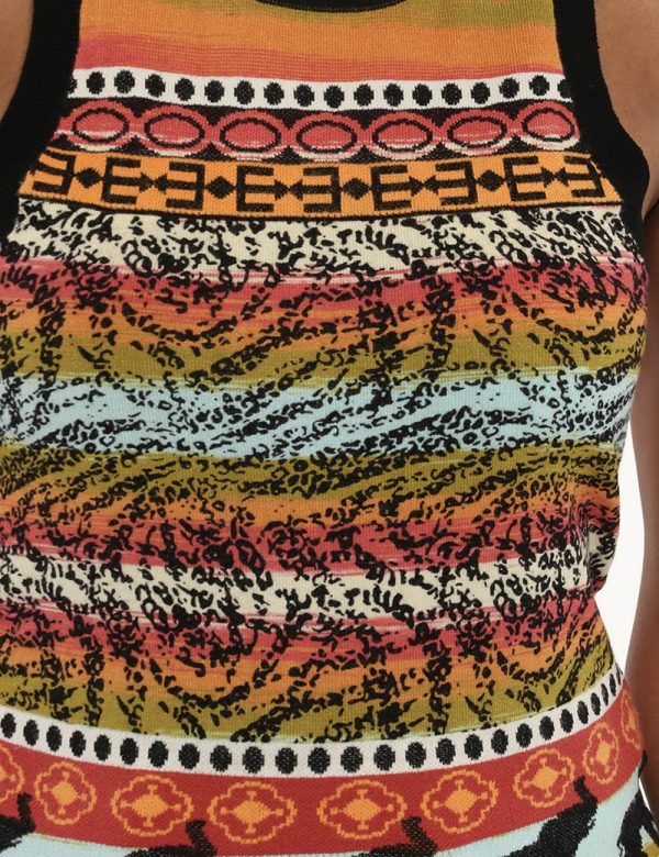 Top Desigual canotta fantasia - COMPOSIZIONE E VESTIBILITÀ:63% viscosa 29% poliestere 6% cotone 2% poliamideLa modella è alt
