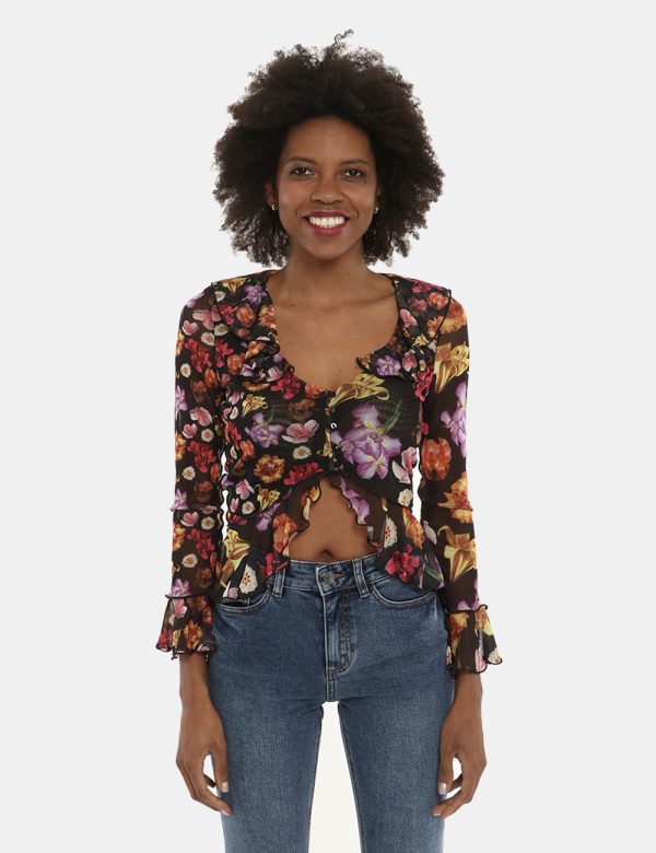 Maglia Desigual fantasia floreale - COMPOSIZIONE E VESTIBILITÀ:97% poliestere 3% elastaneLa modella è alta 170 cm e indossa