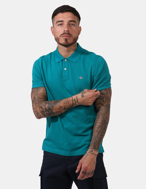 Polo Gant Verde - Polo in total verde intenso con patch logo brand applicato ad altezza cuore. Presente colletto alla peter