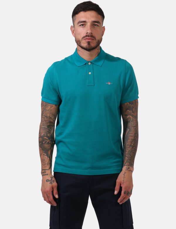 Polo Gant Verde - Polo in total verde intenso con patch logo brand applicato ad altezza cuore. Presente colletto alla peter