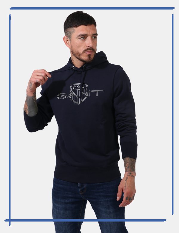 Felpa Gant Blu - Felpa con cappuccio in total blu navy con logo brand sul fronte. La vestibilità è morbida e regolare. La fe