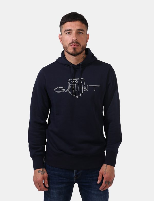 Felpa Gant Blu - Felpa con cappuccio in total blu navy con logo brand sul fronte. La vestibilità è morbida e regolare. La fe