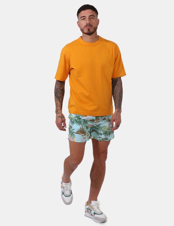 Costume Gant Azzurro - Costume su base azzurro acquamarina con stampa allover palme e tramonti in tinta coordinata. Presenti