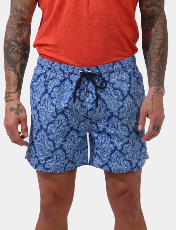 Costume Gant Azzurro - Costume su base azzurro/blu con stampa allover mare in tinta coordinata. Presenti tasche a taglio tra