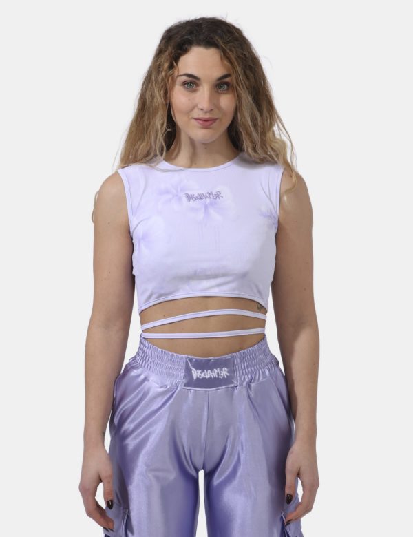Top Disclaimer Viola - Top corto modello canotta su base lilla sfumato con logo brand ricamato in tinta. La vestibilità è mo