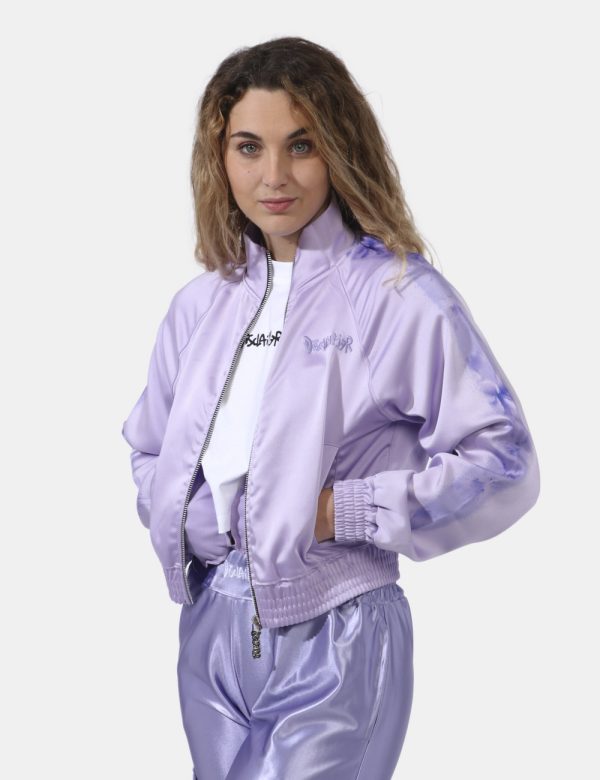 Felpa Disclaimer Viola - Felpa in total lilla lucido con logo brand ricamato ad altezza cuore. Presenti polsini e girovita e