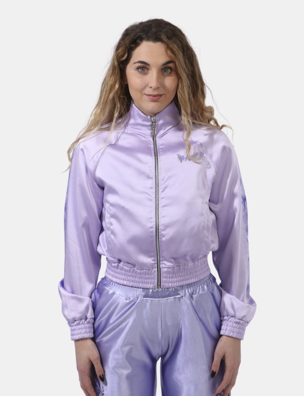 Felpa Disclaimer Viola - Felpa in total lilla lucido con logo brand ricamato ad altezza cuore. Presenti polsini e girovita e