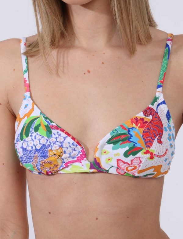 Top Desigual Fantasia - Top modello bikini su base bianca con stampa allover super colorata. La vestibilità è morbida e prat