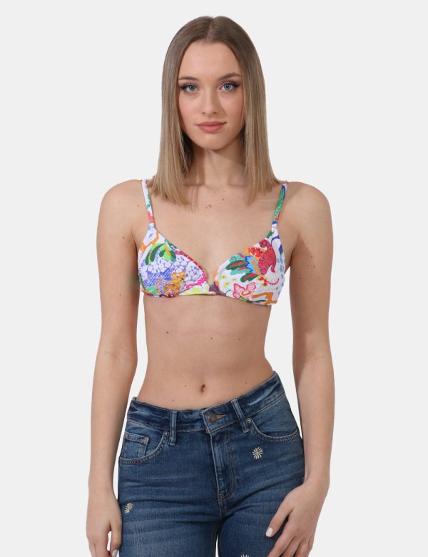 Top Desigual Fantasia - Top modello bikini su base bianca con stampa allover super colorata. La vestibilità è morbida e prat