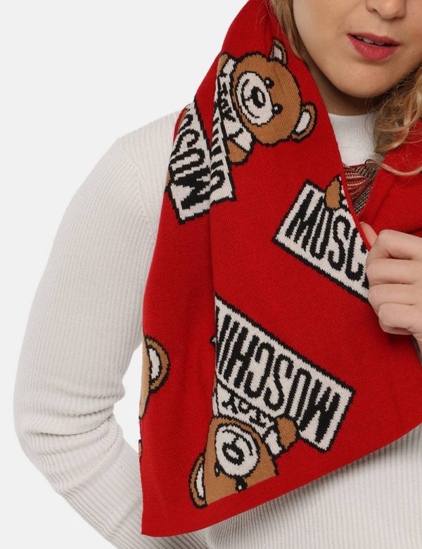 Sciarpa Moschino rosso - COMPOSIZIONE E VESTIBILITÀ:50% lana 50% acrilica CONSIGLI DI STILE:Sciarpa in misto lana su base ro