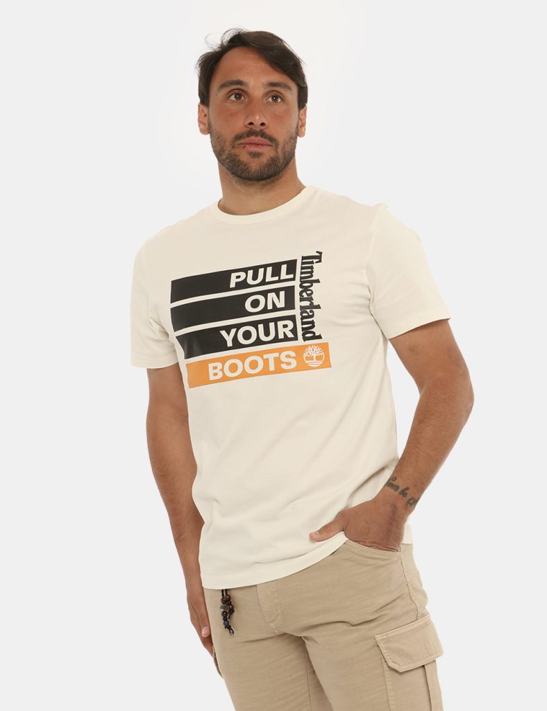 T-shirt uomo scontata - T-shirt Timberland bianca con stampa