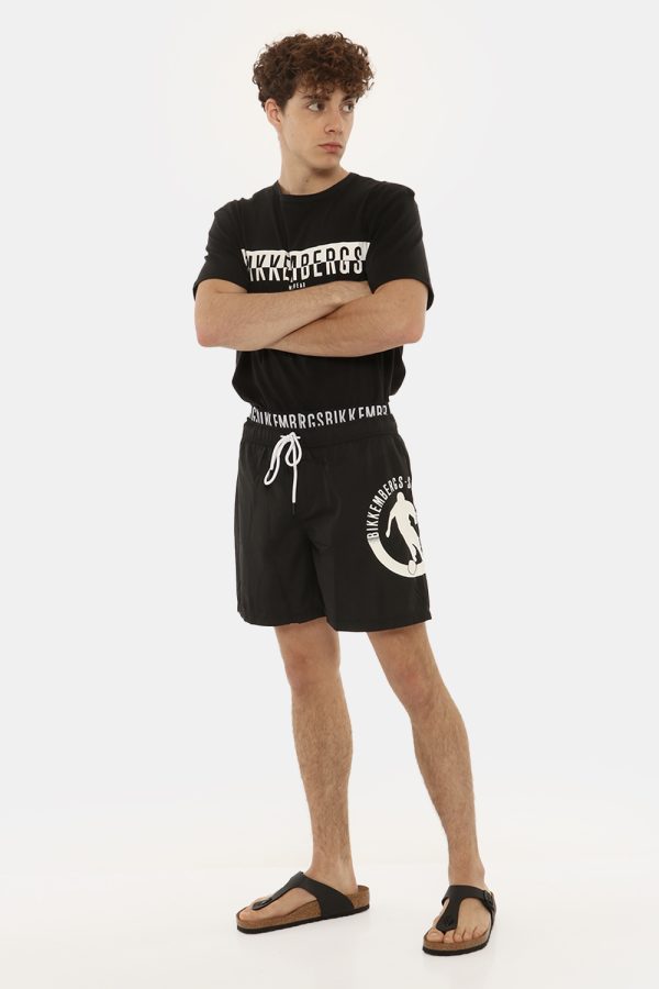 Costume Bikkembergs nero a pantaloncino con elastico e logo - COMPOSIZIONE E VESTIBILITÀ:100% poliestereIl modello è alto 17