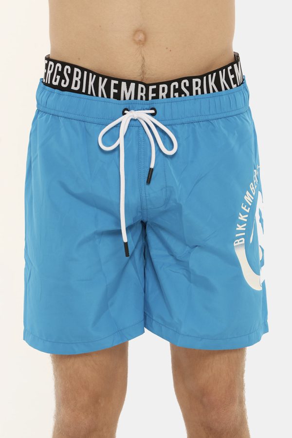 Costume Bikkembergs azzurro a pantaloncino con elastico e logo - COMPOSIZIONE E VESTIBILITÀ:100% poliestereIl modello è alto
