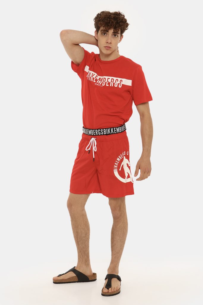 Costumi da uomo - Costume Bikkembergs rosso a pantaloncino con elastico e logo