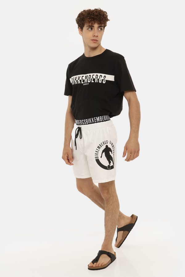 Costume Bikkembergs bianco a pantaloncino con elastico e logo - COMPOSIZIONE E VESTIBILITÀ:100% poliestereIl modello è alto
