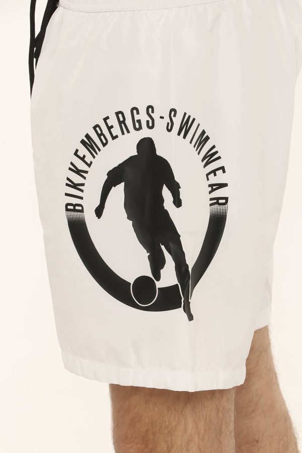 Costume Bikkembergs bianco a pantaloncino con elastico e logo - COMPOSIZIONE E VESTIBILITÀ:100% poliestereIl modello è alto
