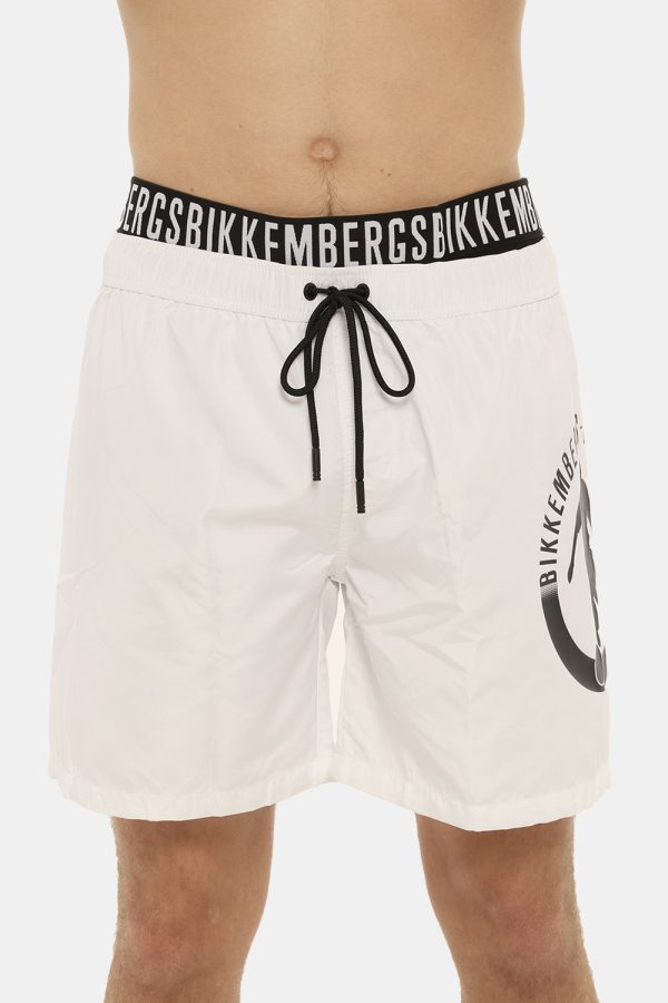 Costume Bikkembergs bianco a pantaloncino con elastico e logo - COMPOSIZIONE E VESTIBILITÀ:100% poliestereIl modello è alto