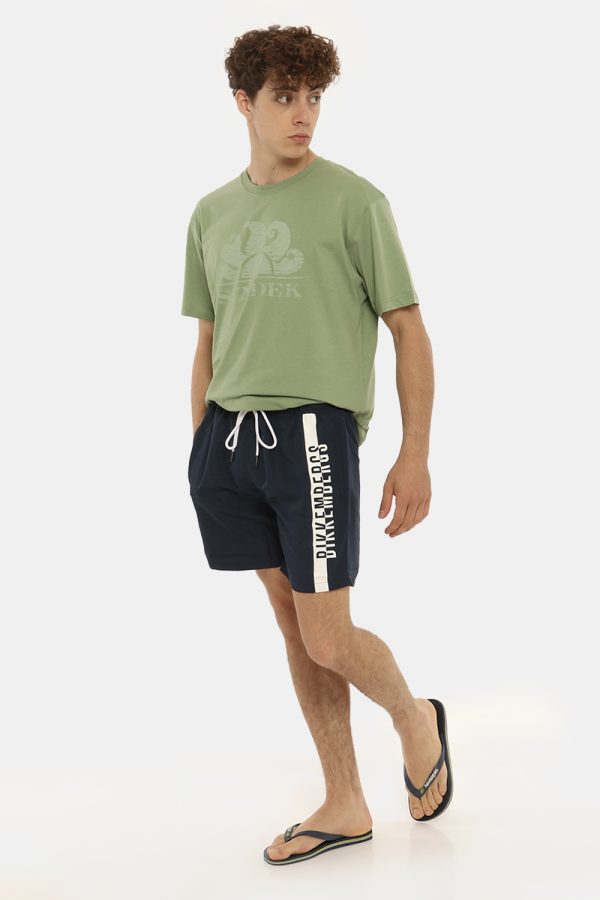 Costume Bikkembergs blu navy a pantaloncino con logo - COMPOSIZIONE E VESTIBILITÀ:100% poliestereIl modello è alto 175 cm e