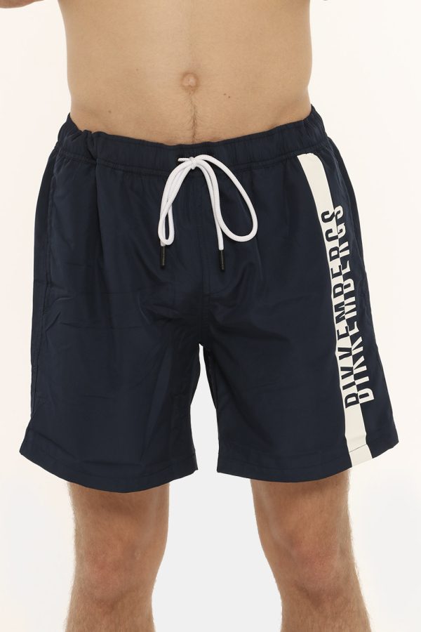 Costume Bikkembergs blu navy a pantaloncino con logo - COMPOSIZIONE E VESTIBILITÀ:100% poliestereIl modello è alto 175 cm e