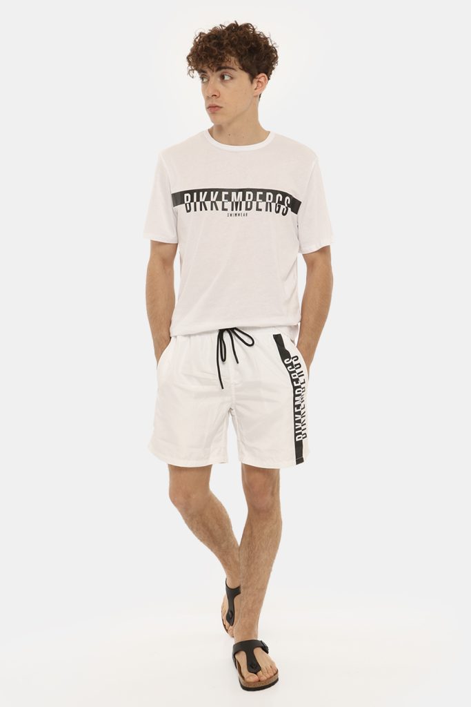 Abbigliamento uomo da mare - Costume Bikkembergs bianco a pantaloncino con logo