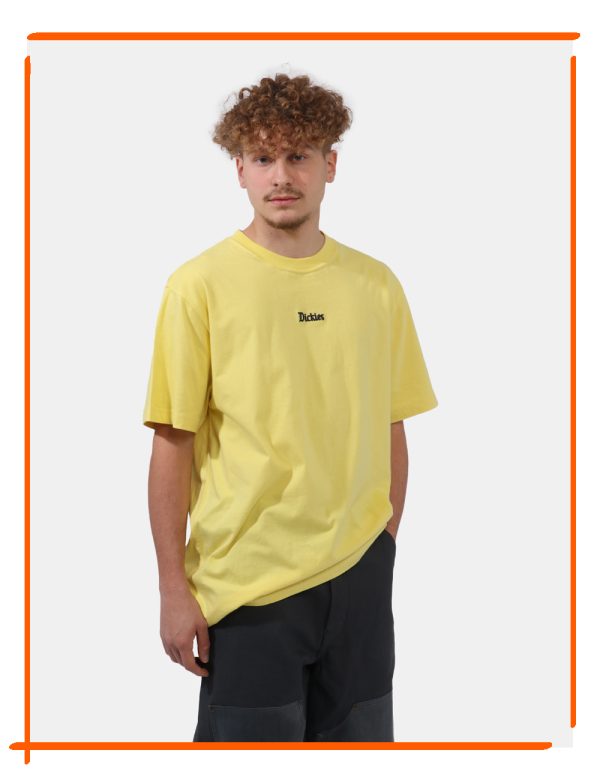 T-shirt Dickies Giallo - T-shirt in total giallo pastello con logo brand ricamato nero. La vestibilità è morbida e regolare.