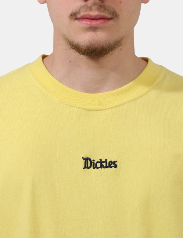 T-shirt Dickies Giallo - T-shirt in total giallo pastello con logo brand ricamato nero. La vestibilità è morbida e regolare.