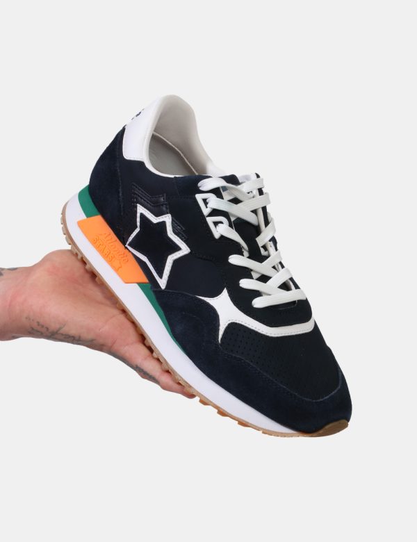 Scarpe Atlantic Stars Blu - Scarpe sneakers in simil velluto in total blu navy con dettagli bianchi. Presente logo brand sag