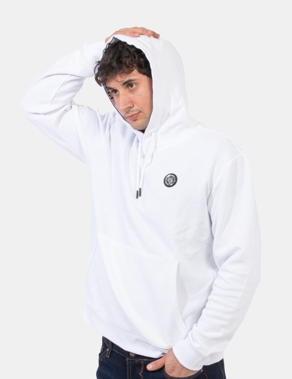 Felpa Plein Sport Bianco - Felpa con cappuccio e polsini in total bianco. Presente patch logo brand ad altezza cuore, pratic