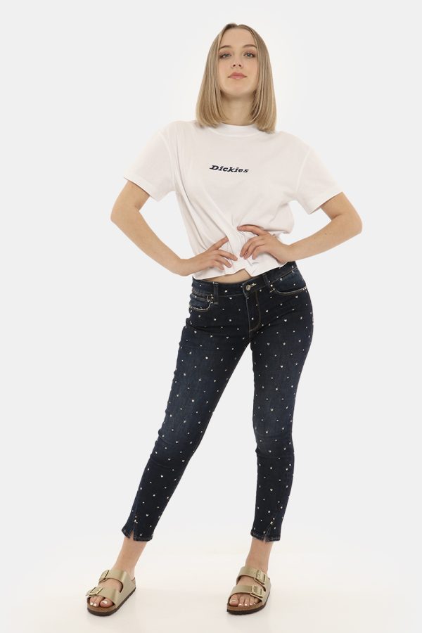 Jeans Fracomina blu denim con glitter - COMPOSIZIONE E VESTIBILITÀ:93% cotone 5% poliestere 2% spandexLa modella è alta 170