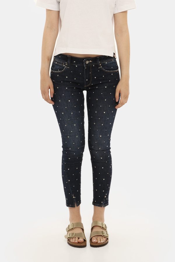 Jeans Fracomina blu denim con glitter - COMPOSIZIONE E VESTIBILITÀ:93% cotone 5% poliestere 2% spandexLa modella è alta 170