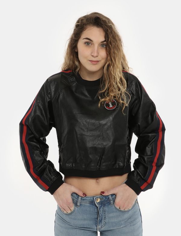Felpa Gaelle Paris nera simil pelle - COMPOSIZIONE E VESTIBILITÀ:50% poliuretano 50% poliestereLa modella è alta 170 cm e in