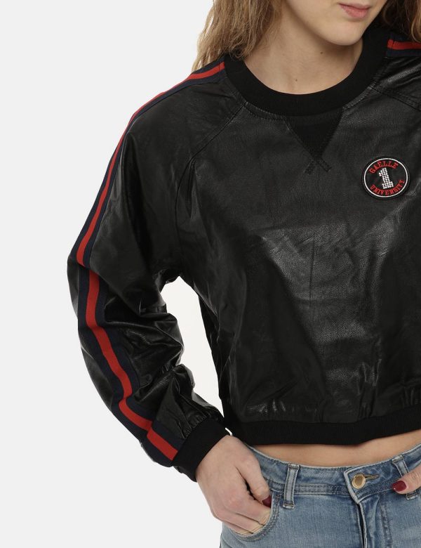 Felpa Gaelle Paris nera simil pelle - COMPOSIZIONE E VESTIBILITÀ:50% poliuretano 50% poliestereLa modella è alta 170 cm e in