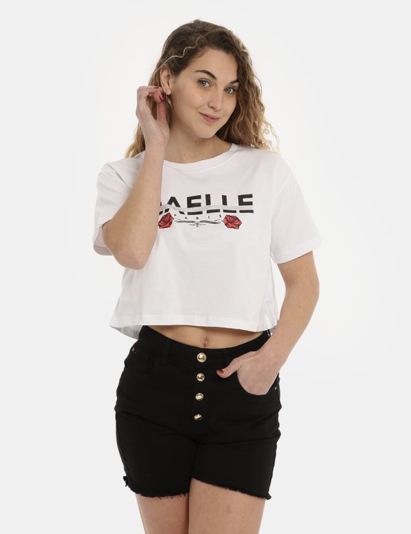T-shirt Gaelle Paris bianca con glitter - COMPOSIZIONE E VESTIBILITÀ:100% cotoneLa modella è alta 170 cm e indossa la taglia