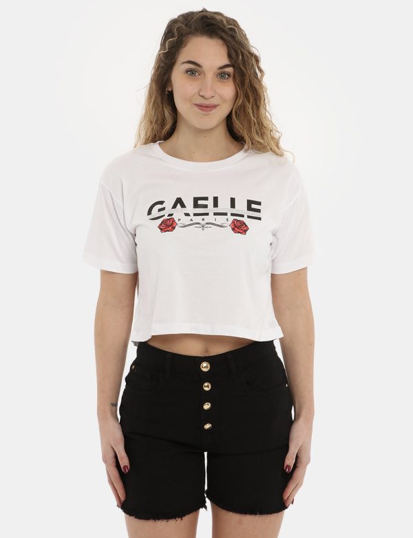 T-shirt Gaelle Paris bianca con glitter - COMPOSIZIONE E VESTIBILITÀ:100% cotoneLa modella è alta 170 cm e indossa la taglia