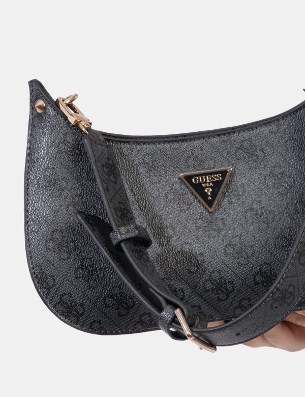 Borsa Guess Nero - Borsa a mano modello pochette in total nero con logo brand in tono su tono. Presente unico scompartimento