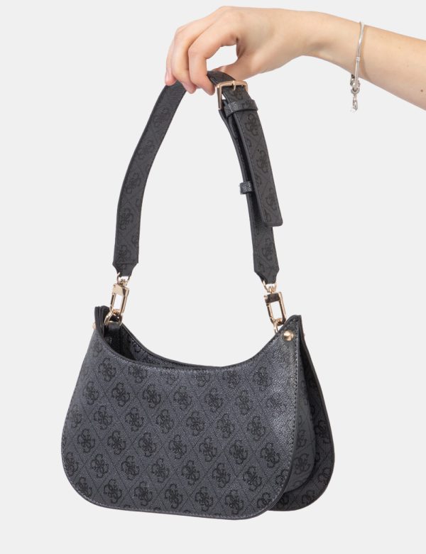 Borsa Guess Nero - Borsa a mano modello pochette in total nero con logo brand in tono su tono. Presente unico scompartimento