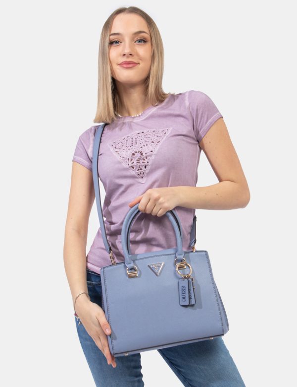 Borsa Guess Azzurro - Borsa a tracolla semirigida di medie dimensioni in simil pelle ed in total azzurro. La bag si compone