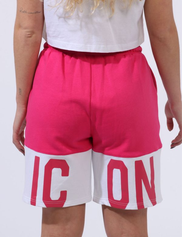 Shorts Icon Fucsia - Shorts felpati bicolor fucsia e bianchi con stampa logo brand bianco. Presenti tasche a taglio trasvers