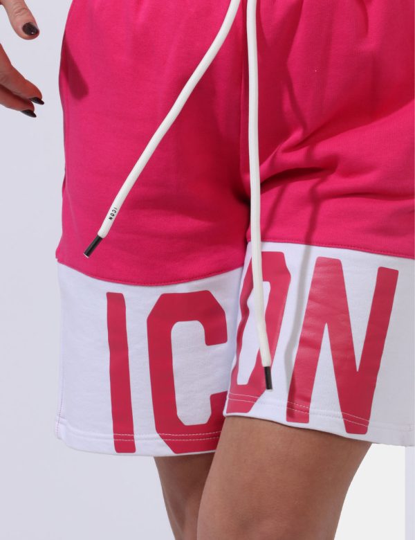 Shorts Icon Fucsia - Shorts felpati bicolor fucsia e bianchi con stampa logo brand bianco. Presenti tasche a taglio trasvers