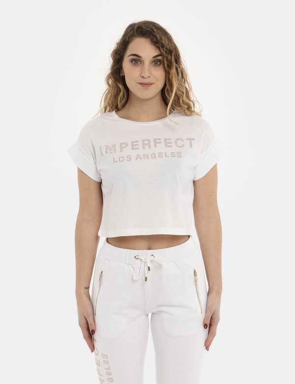 T-shirt Imperfect bianca - COMPOSIZIONE E VESTIBILITÀ:100% cotoneLa modella è alta 170 cm e indossa la taglia S. La vestibil