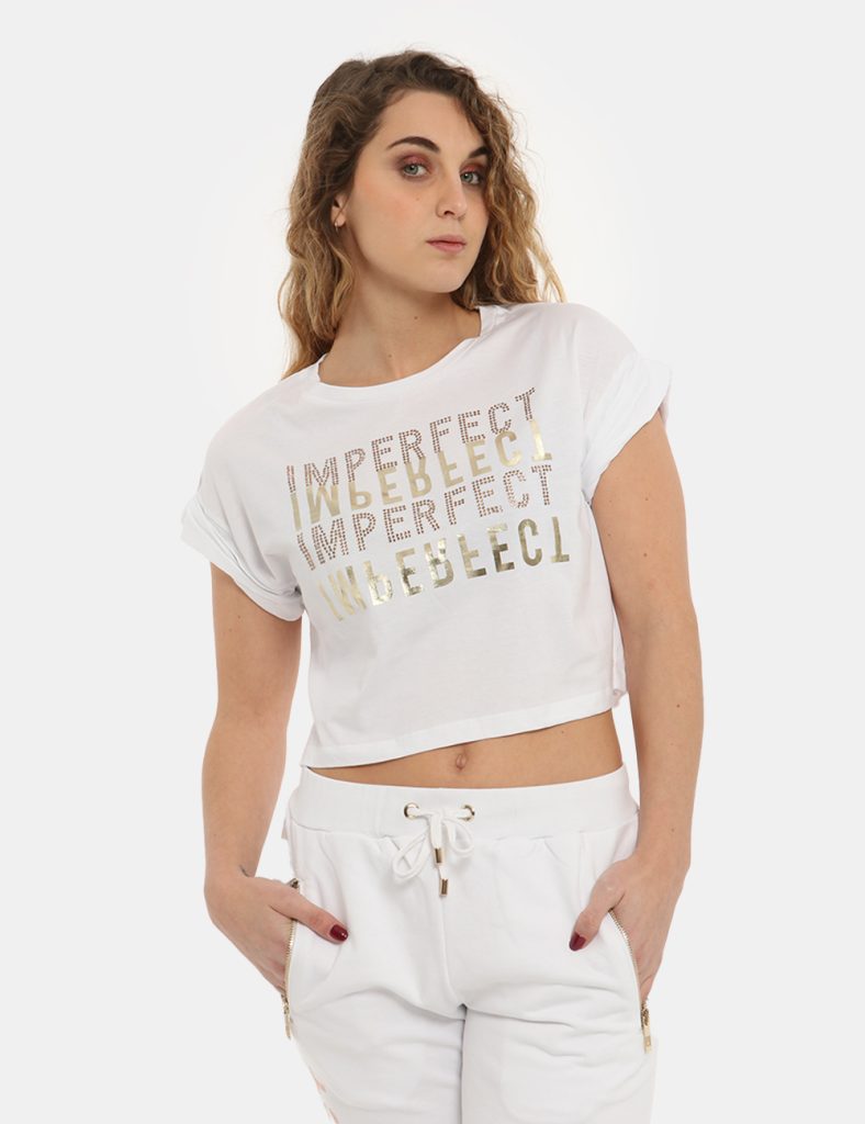 T-shirt Imperfect bianca con glitter