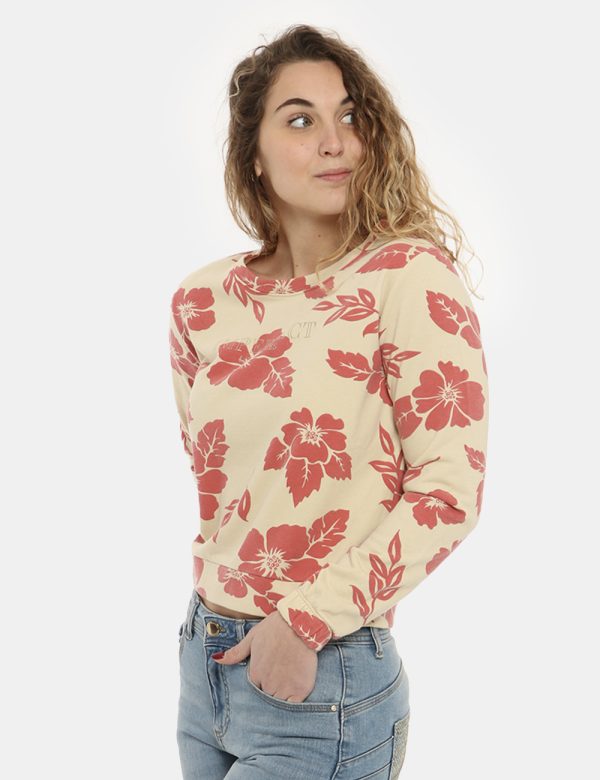 Felpa Imperfect beige stampa floreale - COMPOSIZIONE E VESTIBILITÀ:80% cotone 20% poliestereLa modella è alta X cm e indossa
