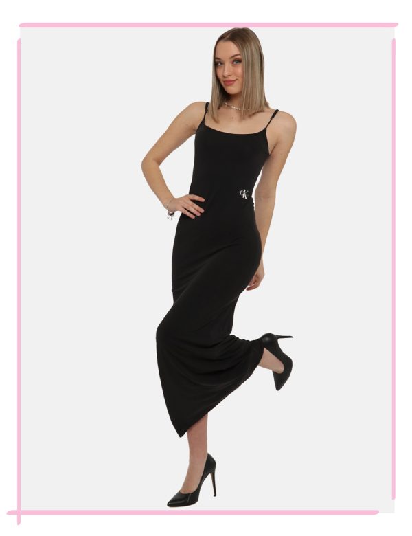 Vestito Calvin Klein Nero - Vestito lungo in maglina ed in total nero slavato. Presenti spalline strette regolabili e piccol