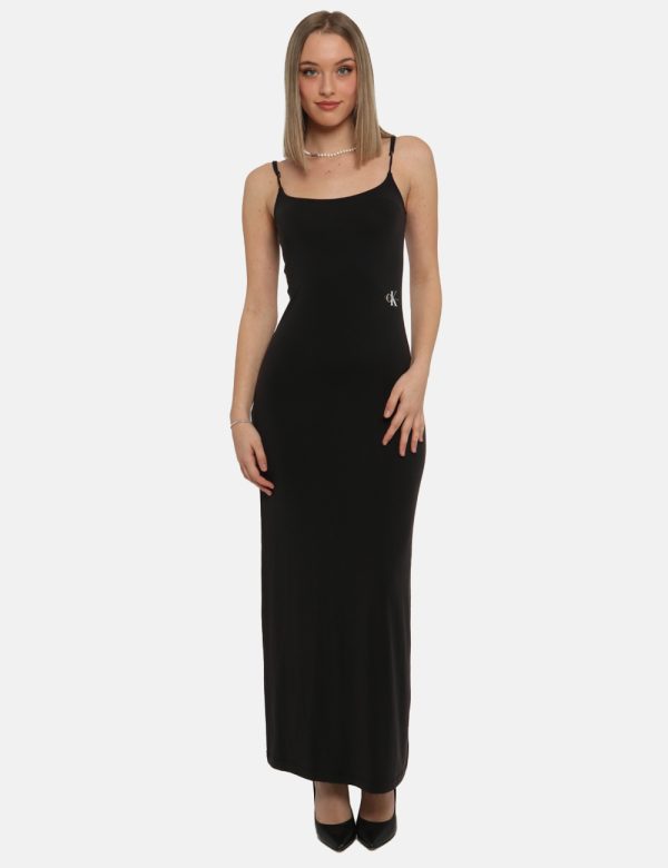 Vestito Calvin Klein Nero - Vestito lungo in maglina ed in total nero slavato. Presenti spalline strette regolabili e piccol